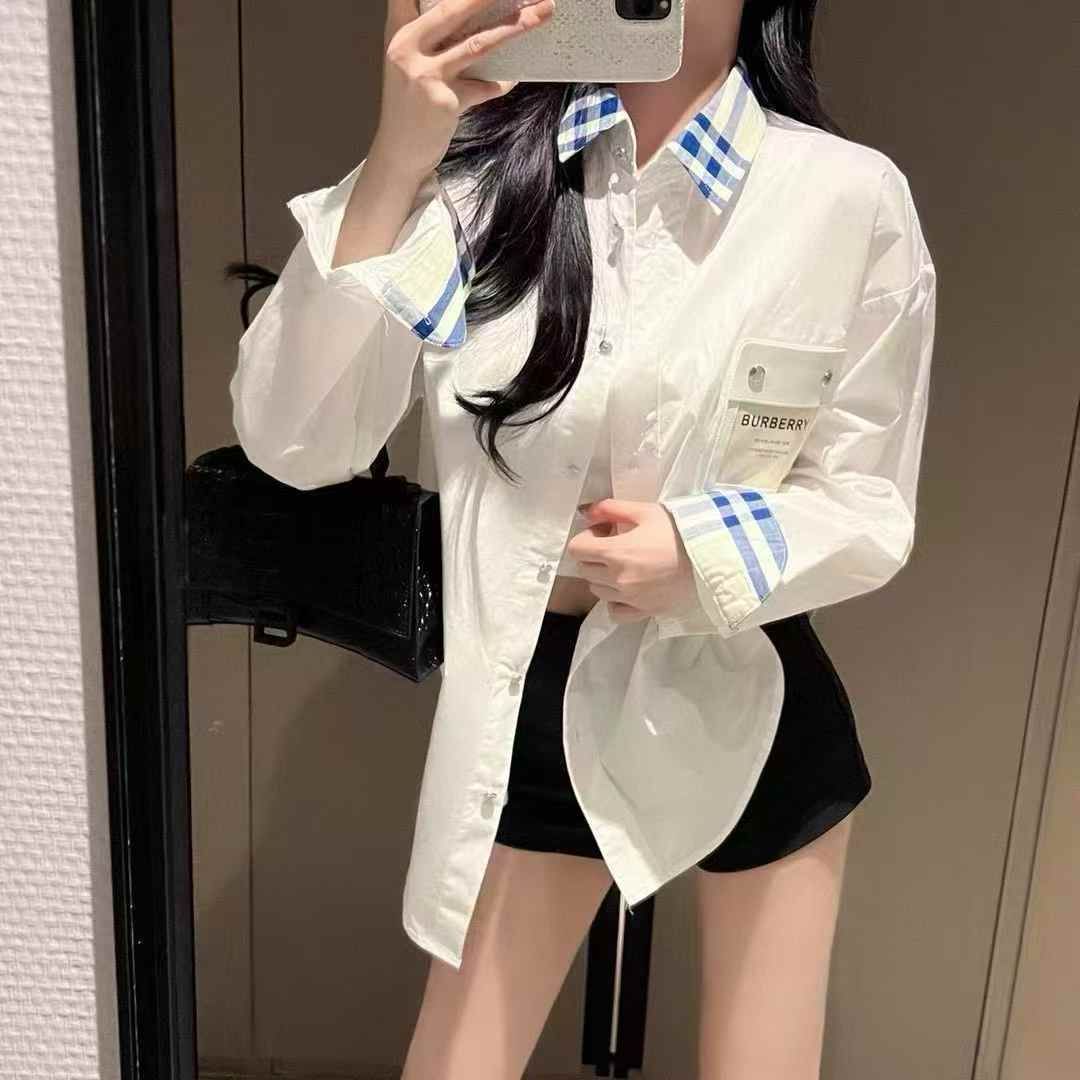 WhatsApp Image 2025-02-16 at 10.04.41 PM (2) Burberry White Blue Signature Shirt For Women