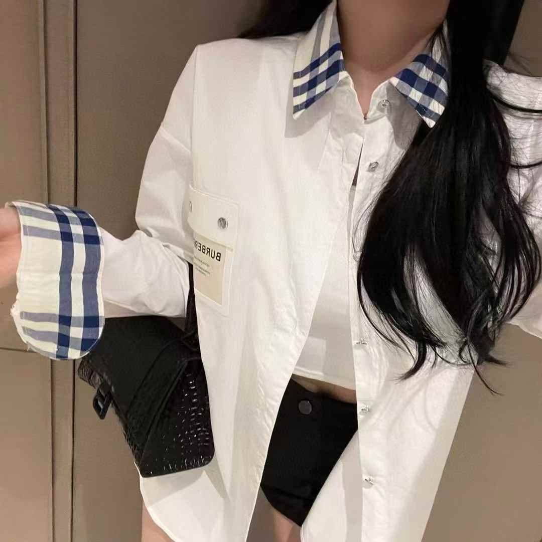 WhatsApp Image 2025-02-16 at 10.04.42 PM (1) Burberry White Blue Signature Shirt For Women