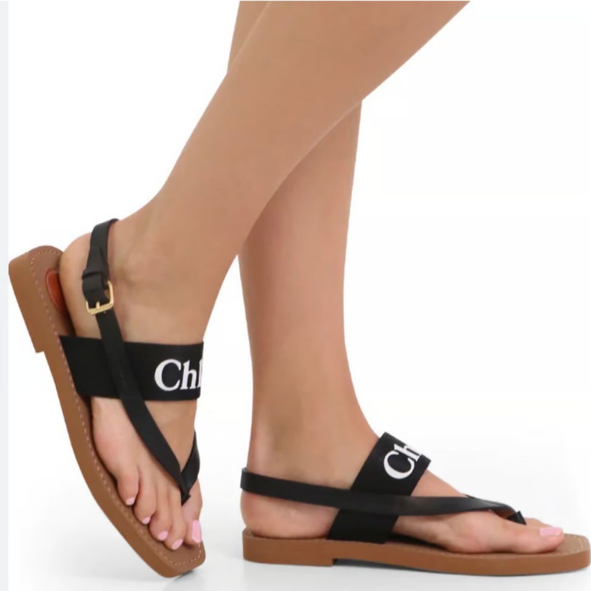 Chloe Woody Black Thong Sandal  For Women