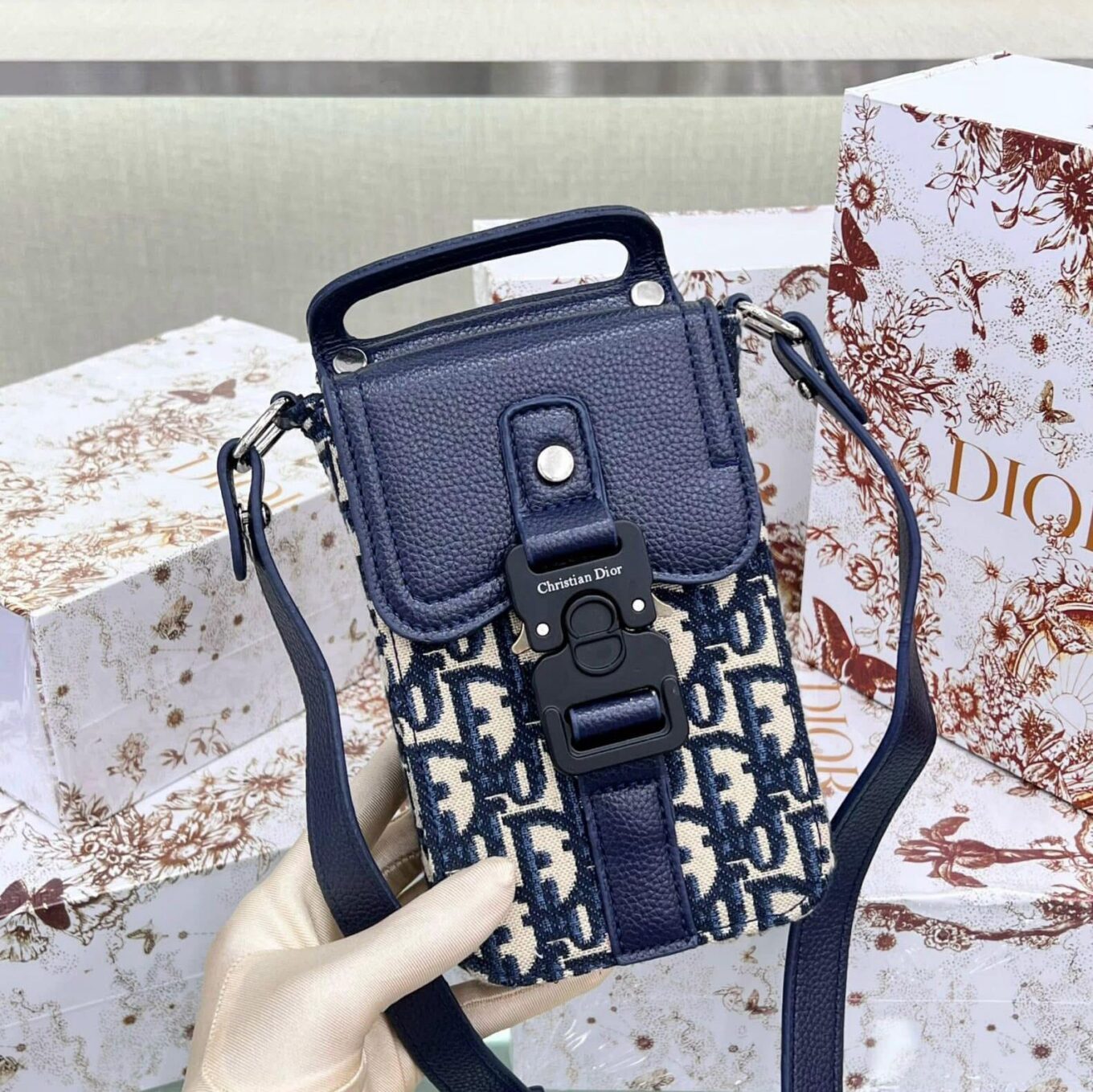 WhatsApp Image 2025-02-21 at 12.10.37 AM Dior Saddle Blue Vertical Pouch Sling Bag (With Box)