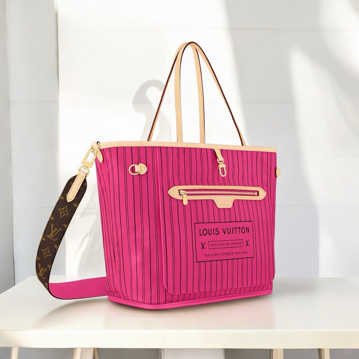 Louis Vuitton Neverfull Inside Out Pink Tote Bag
