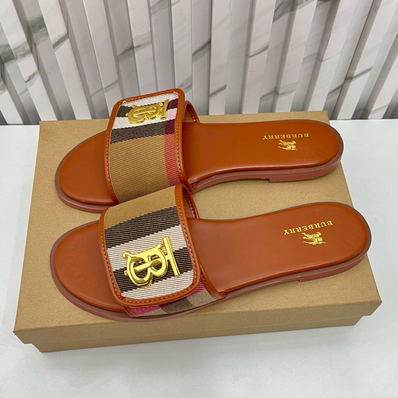 WhatsApp Image 2025-02-27 at 5.26.18 PM (1) Burberry TB Brown Flat Slipper