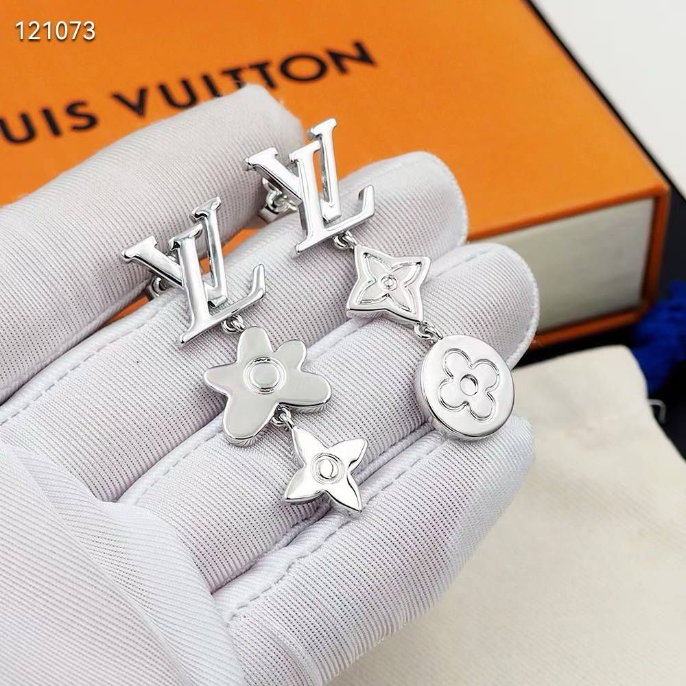 Louis Vuitton Monogram Row Silver Earring