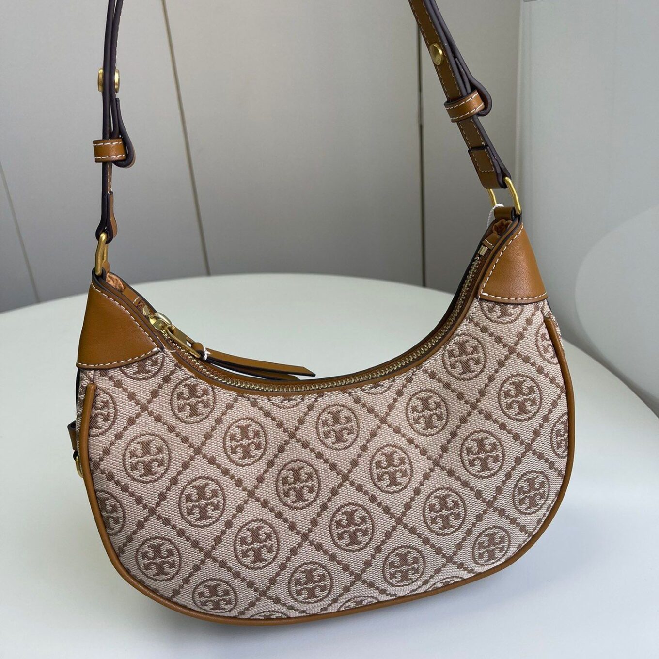 Tory Burch Crescent Khaki Hobo Bag (With Box)