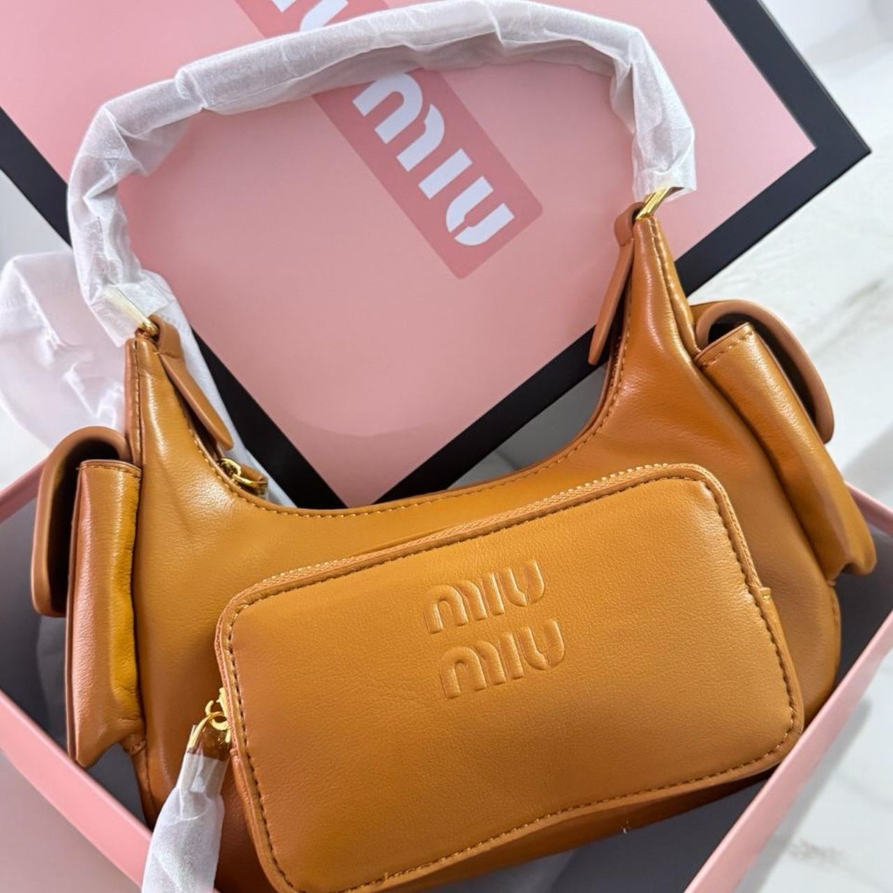 Miu Miu Nappa Brown Shoulder Bag (With Box)