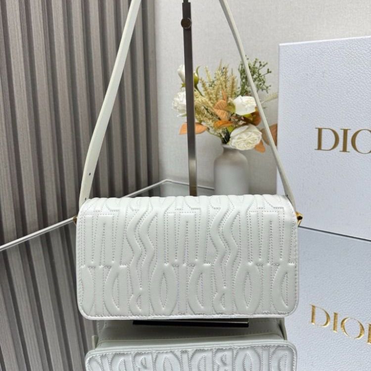Dior Miss Dior Flap White Embossed Sling Bag (With Box)