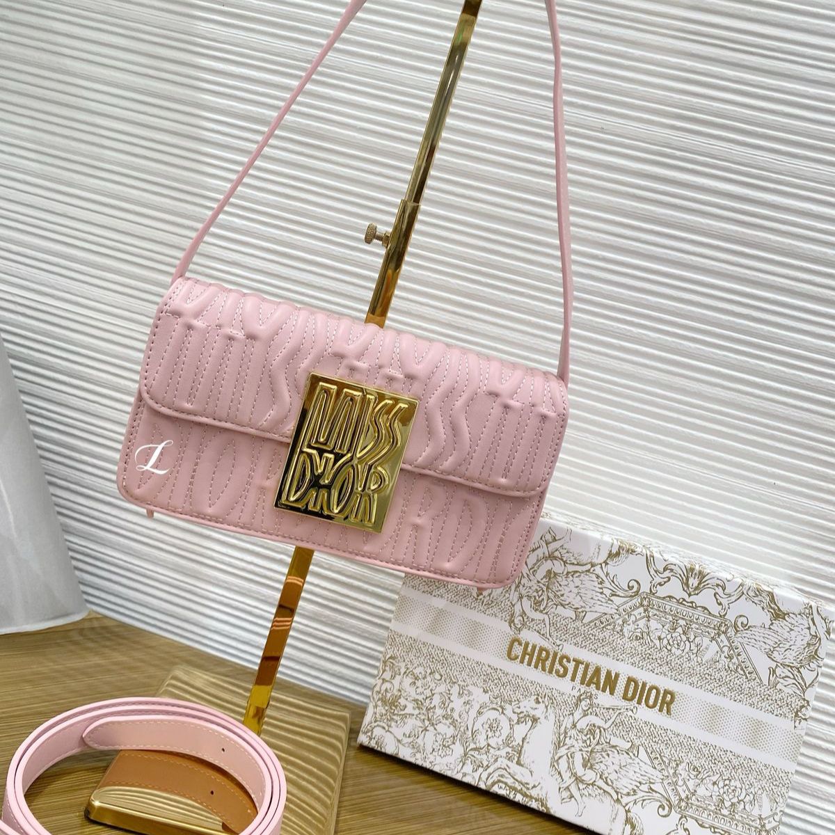 WhatsApp Image 2025-03-03 at 6.10.13 PM Dior Miss Dior Flap Pink Embossed Sling Bag (With Box)