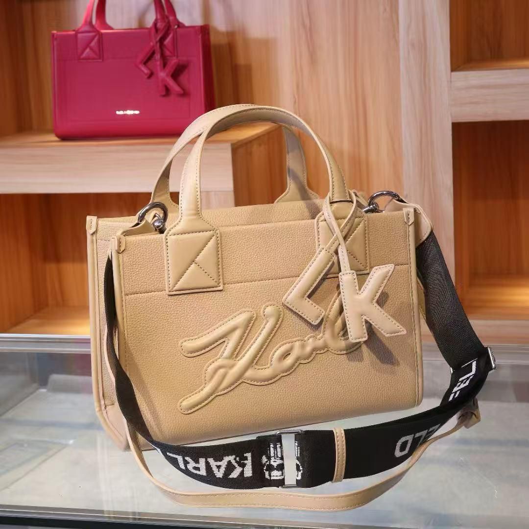Karl Lagerfeld K/SKUARE Khaki Color Grainy Small Tote Bag