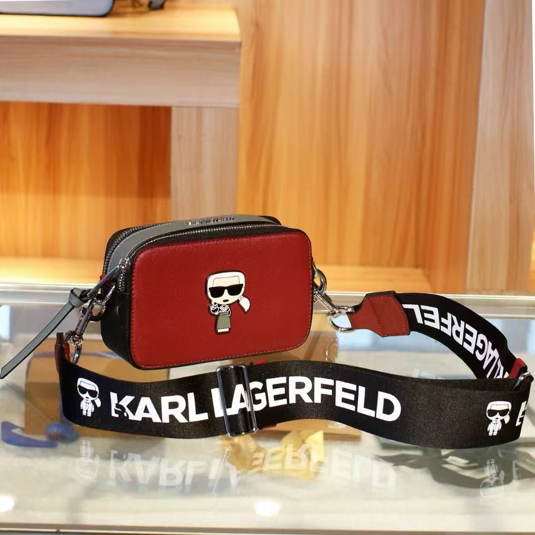Karl Lagerfeld Red / Gray Camera Crossbody Sling Bag (With Box)