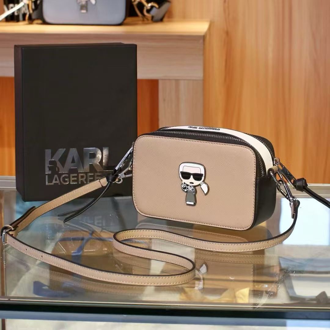 Karl Lagerfeld Appricot / Black Camera Crossbody Sling Bag (With Box)