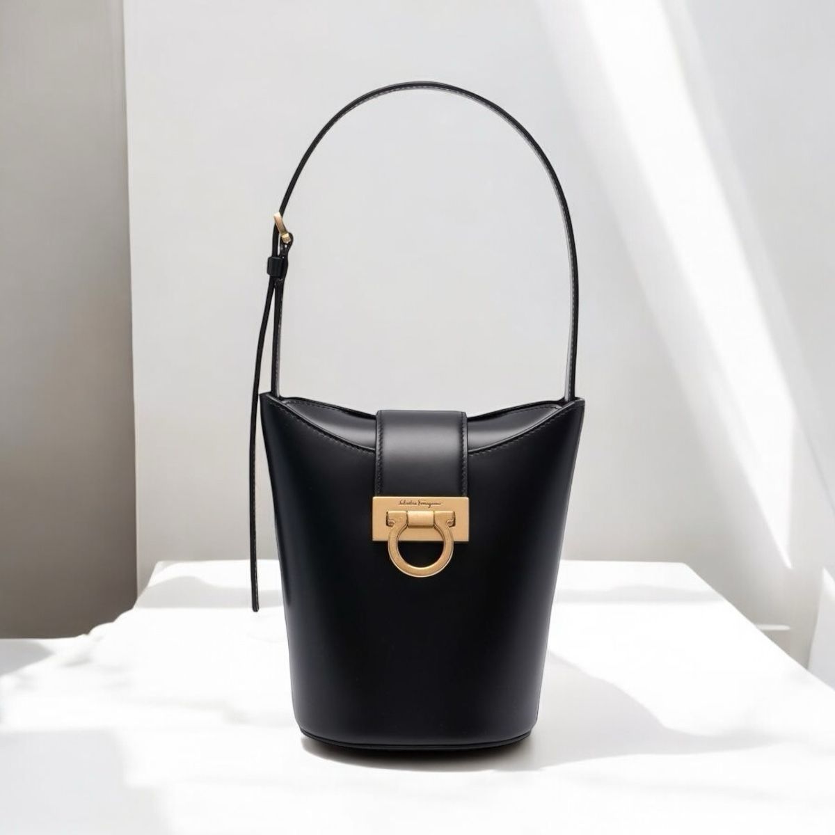Ferragamo Trifolia Black Bucket Sling Bag (With Box)