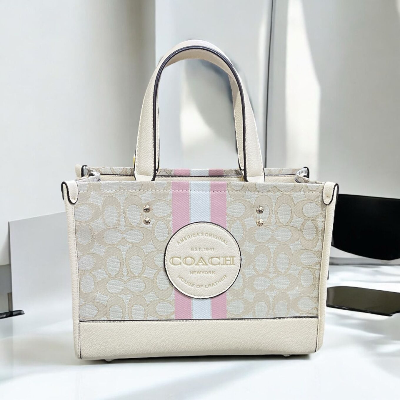 Coach Dempsey Beige Pink Tote Bag (With Box)