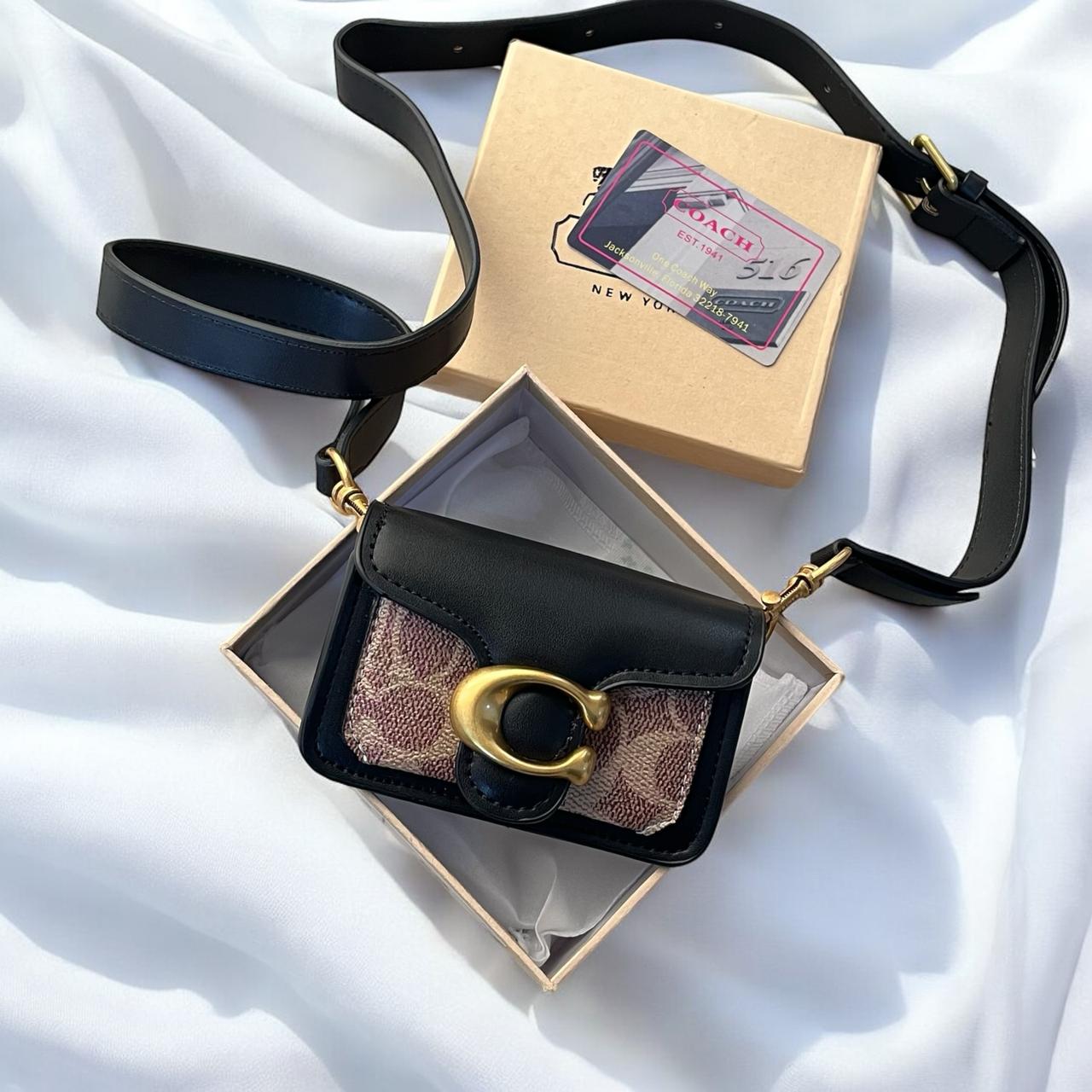 Coach Apricot Black Miniature Tabby Sling Bag (With Box)