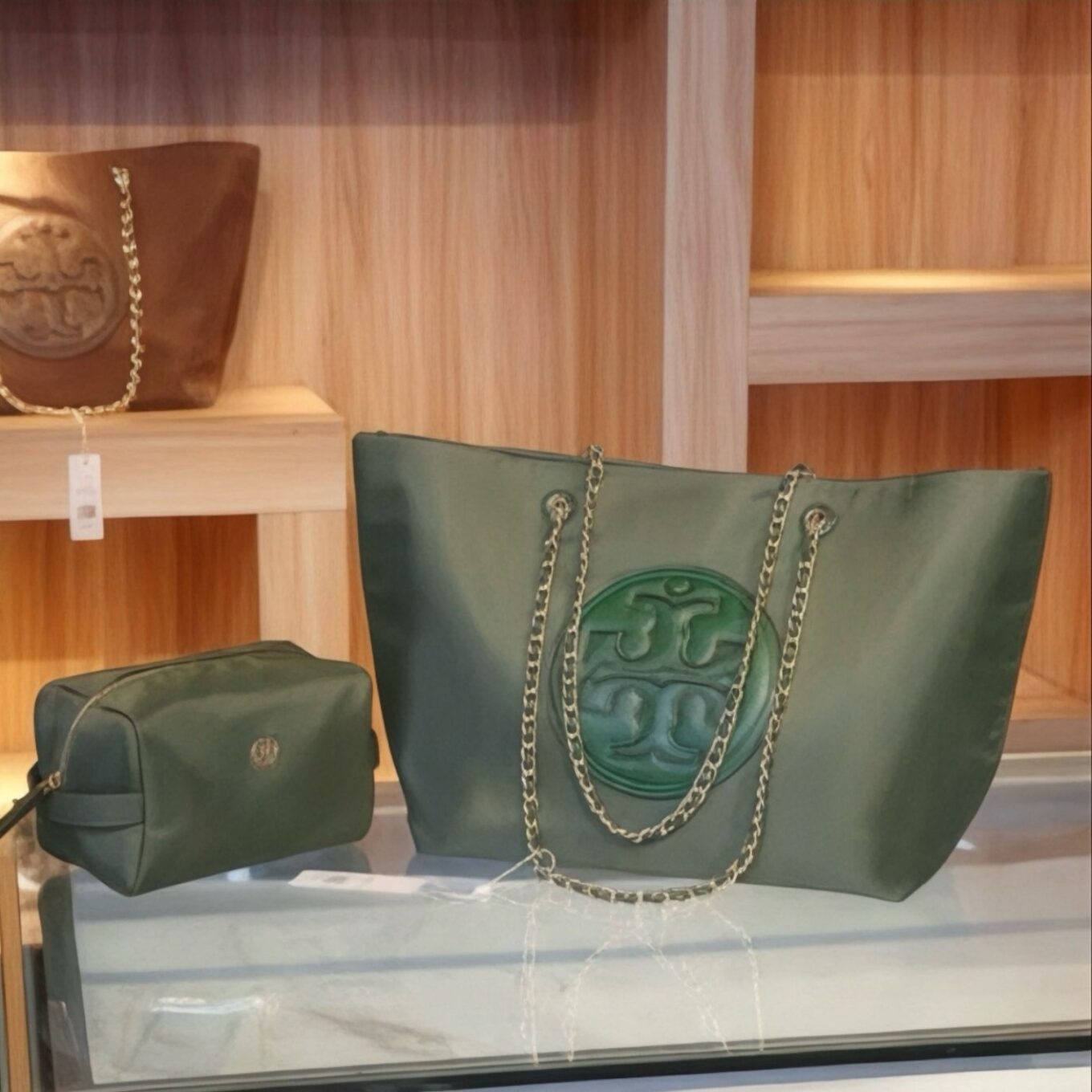 Tory Burch Ella Chain Green Tote Bag