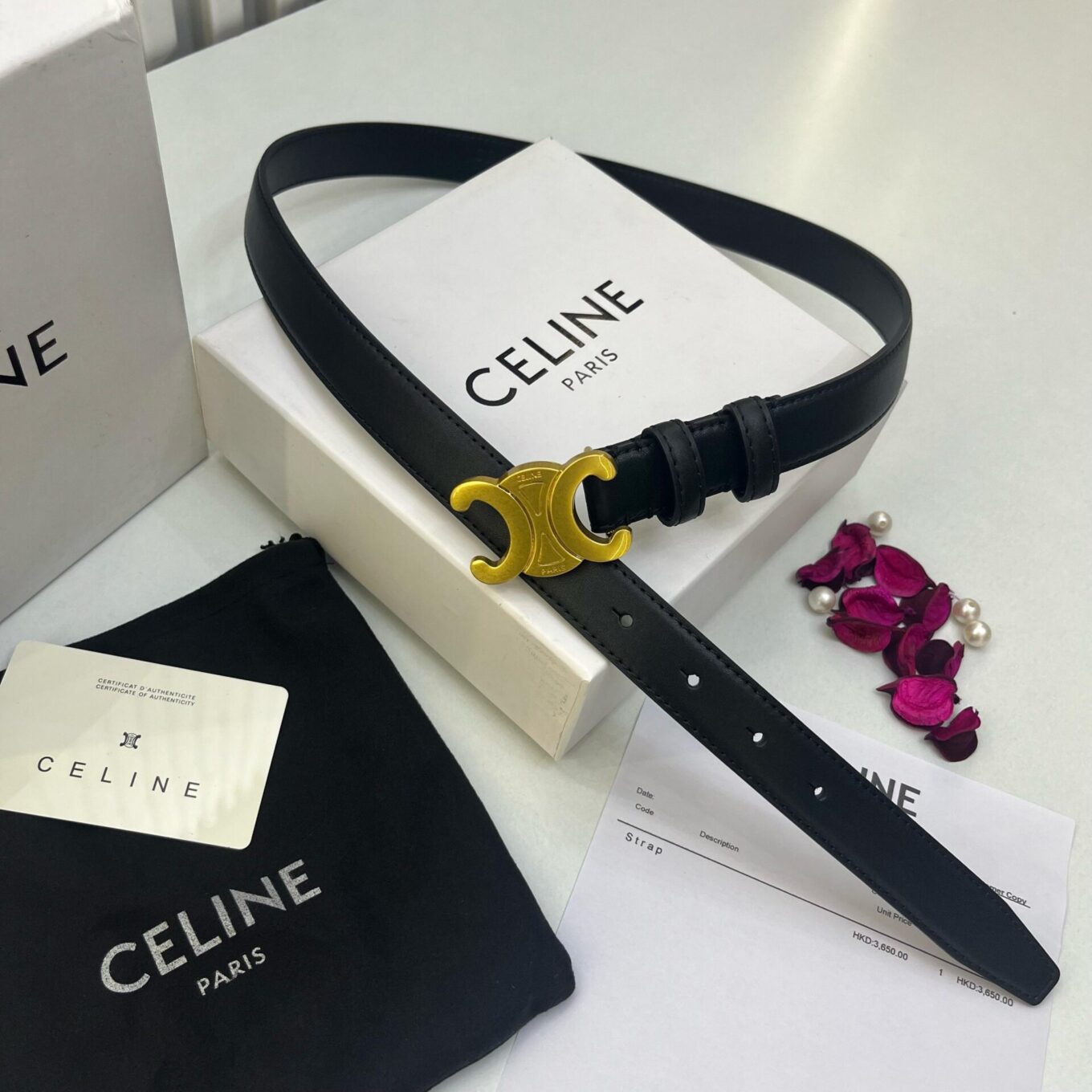 Celine Iconic Triomphe Black Women’s Belt