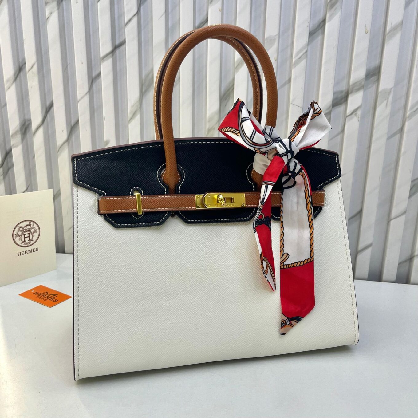 Hermes Birkin White Black 30cm Handbag (With Box)