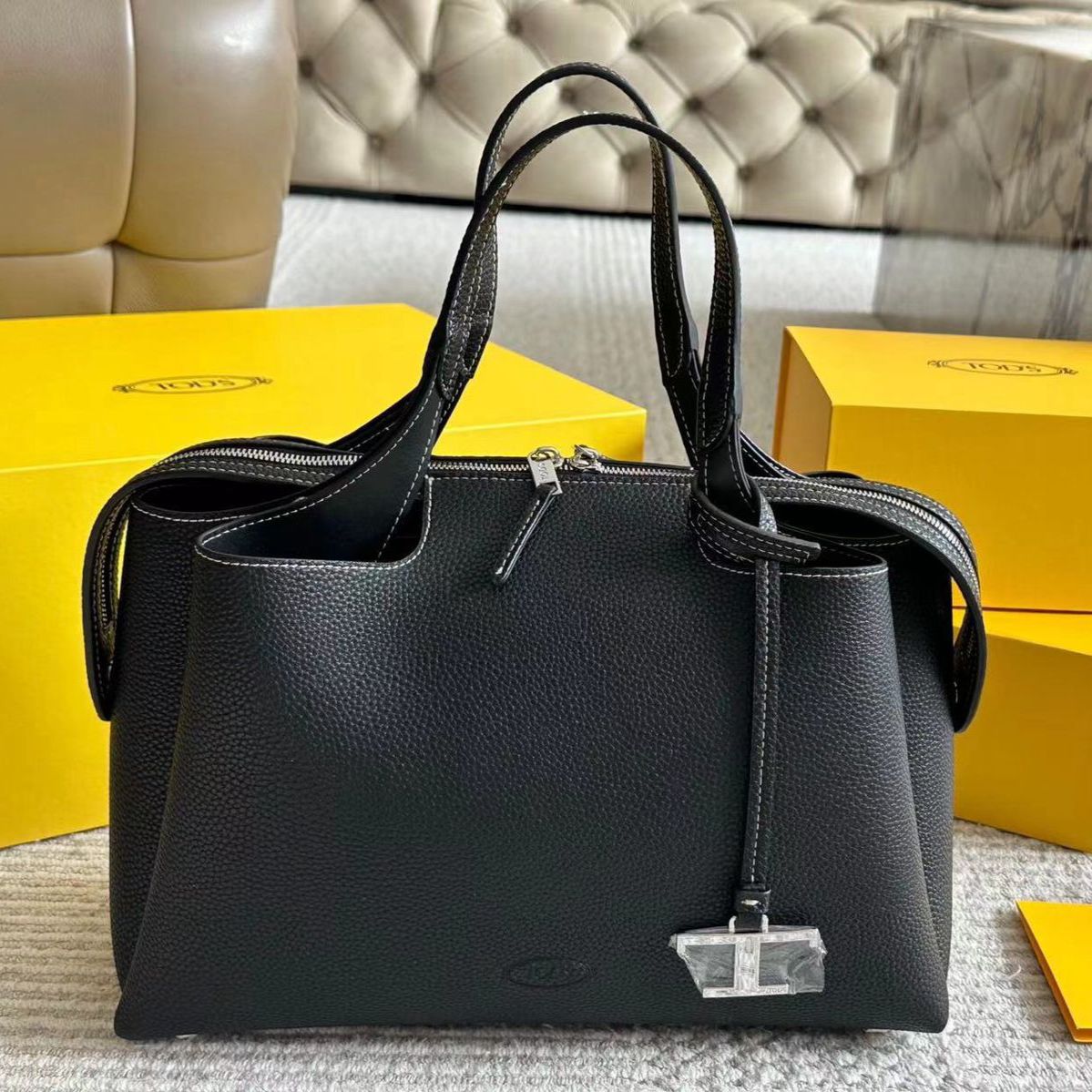 Tods Small Black Premium Quality Hobo Bag (With Box)