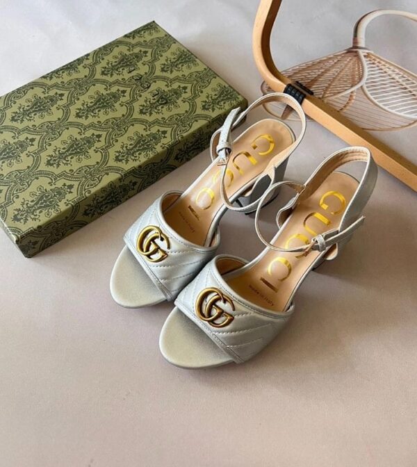 Gucci Marmont Silver Mid High Pump  For Women