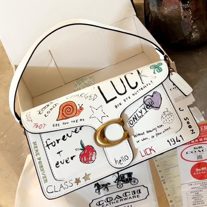 Coach Sketch Print Tabby 26 White Shoulder Bag (With Box)