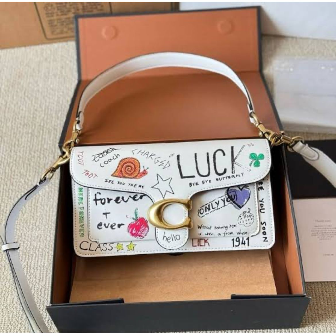 Coach Sketch Print Tabby 26 White Shoulder Bag (With Box)