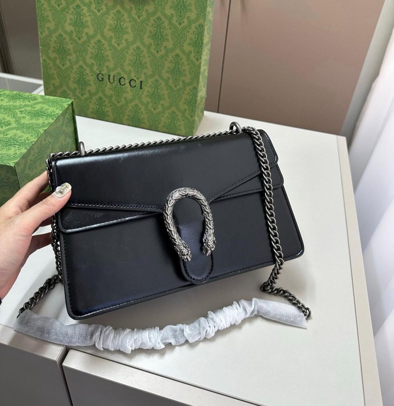 Gucci Dionysus Black Shinny Sling Bag (With Box)
