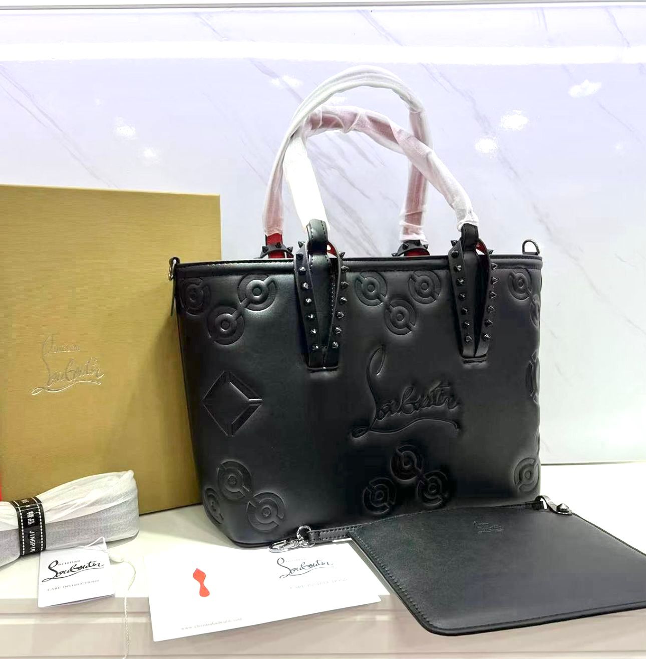 Christian Louboutin Cabata Black Embossed Premium Quality Tote Bag (With Box)