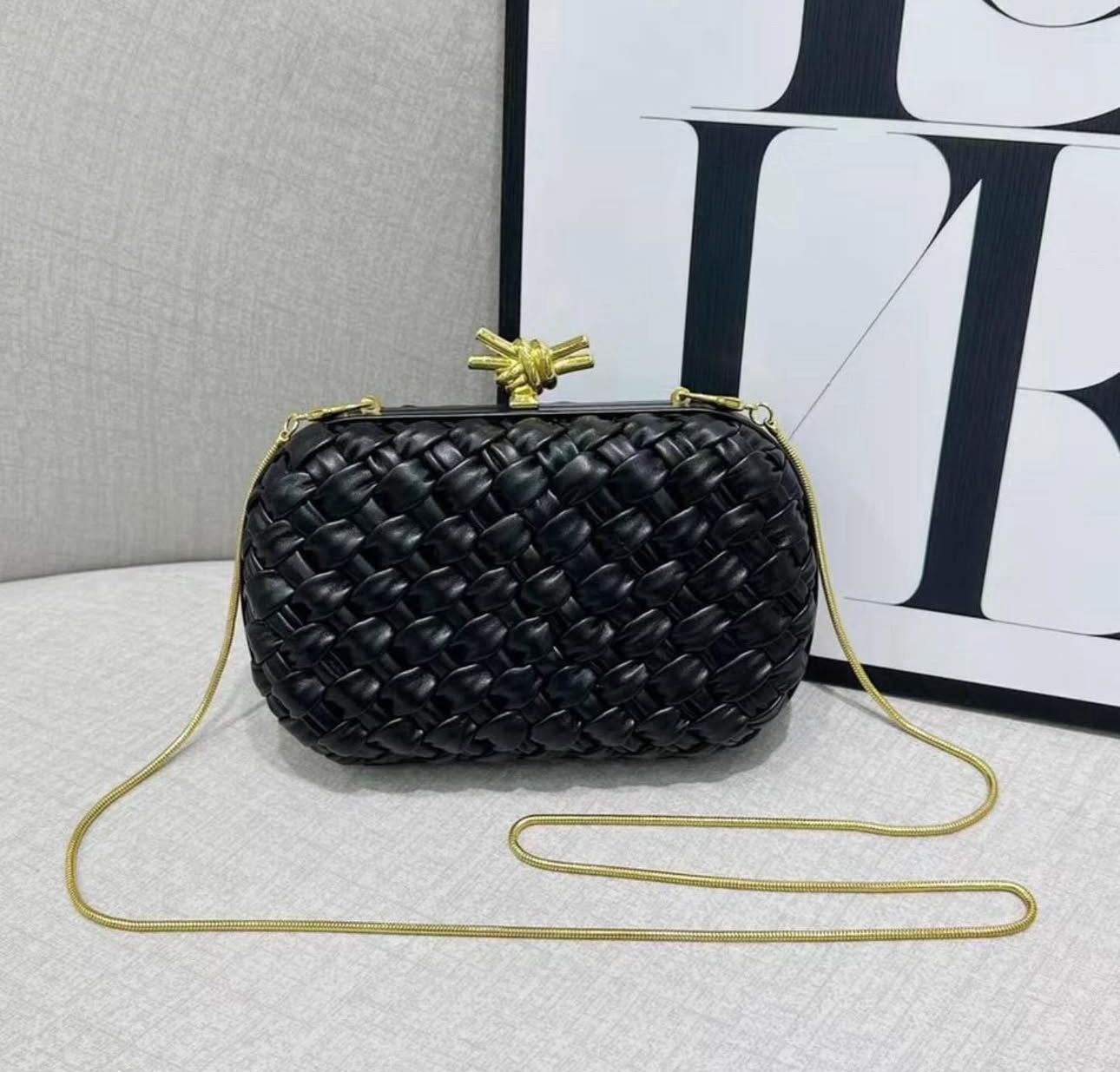 Bottega Venetta Knot Black Clutch (With Box)