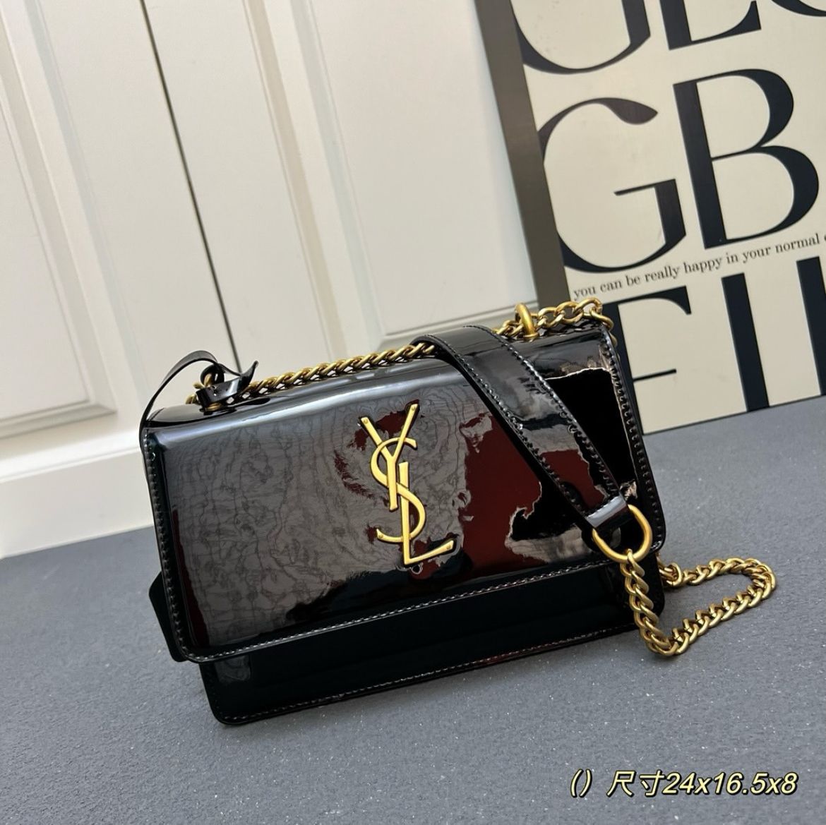 Ysl Sunset Patent Black Premium Quality Sling Bag (With Double Box)
