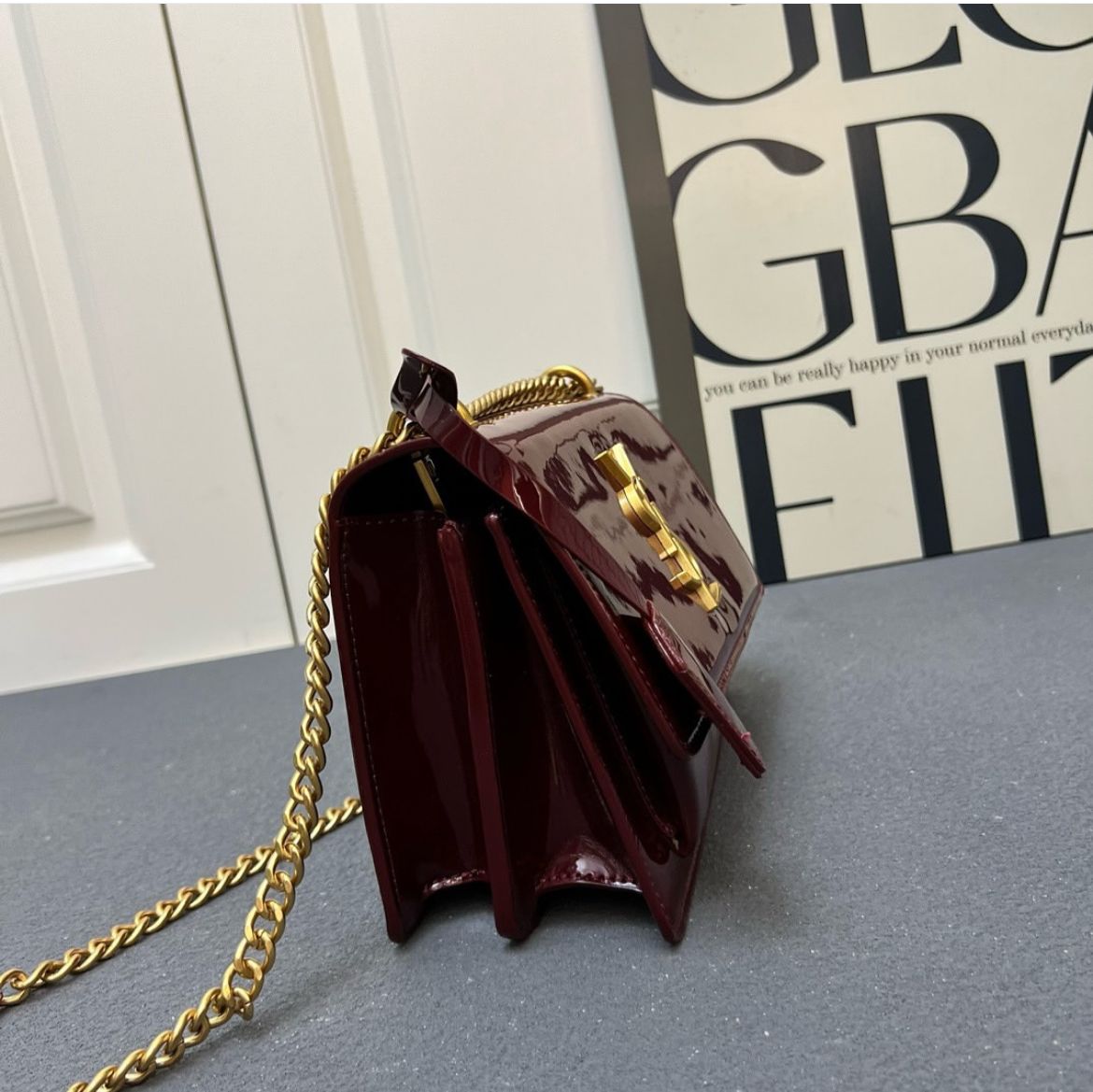 Ysl Sunset Patent Wine Premium Quality Sling Bag (With Double Box)