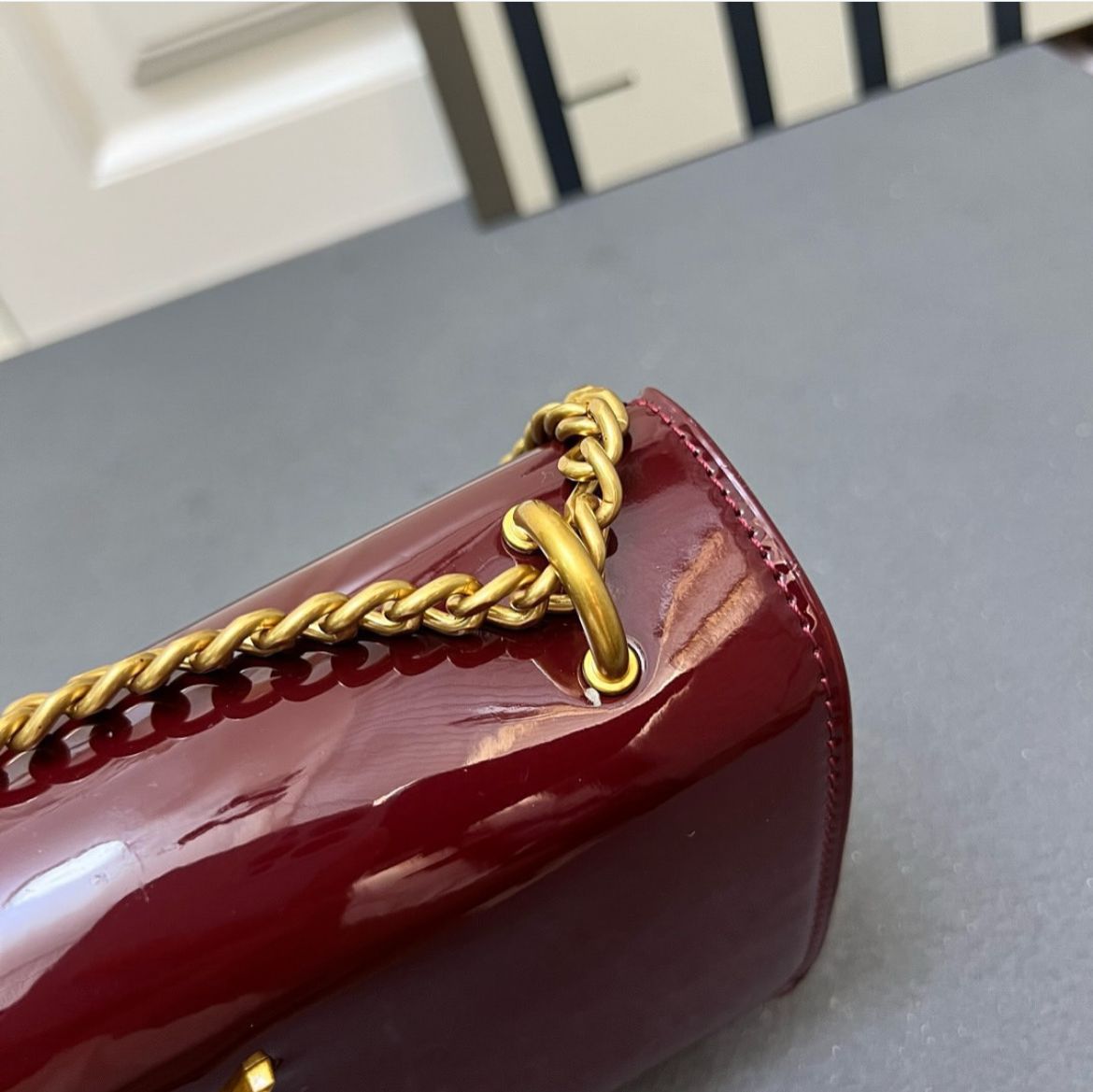 Ysl Sunset Patent Wine Premium Quality Sling Bag (With Double Box)