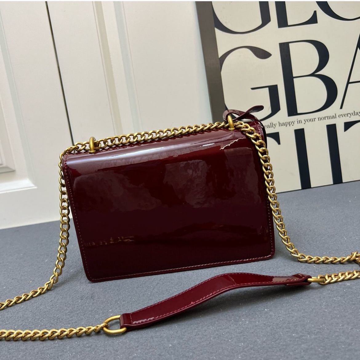 Ysl Sunset Patent Wine Premium Quality Sling Bag (With Double Box)