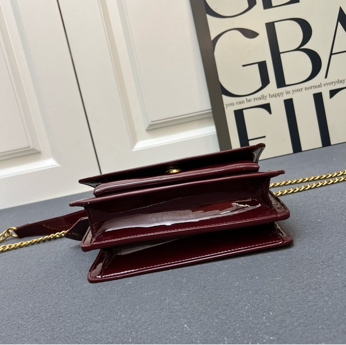 Ysl Sunset Patent Wine Premium Quality Sling Bag (With Double Box)