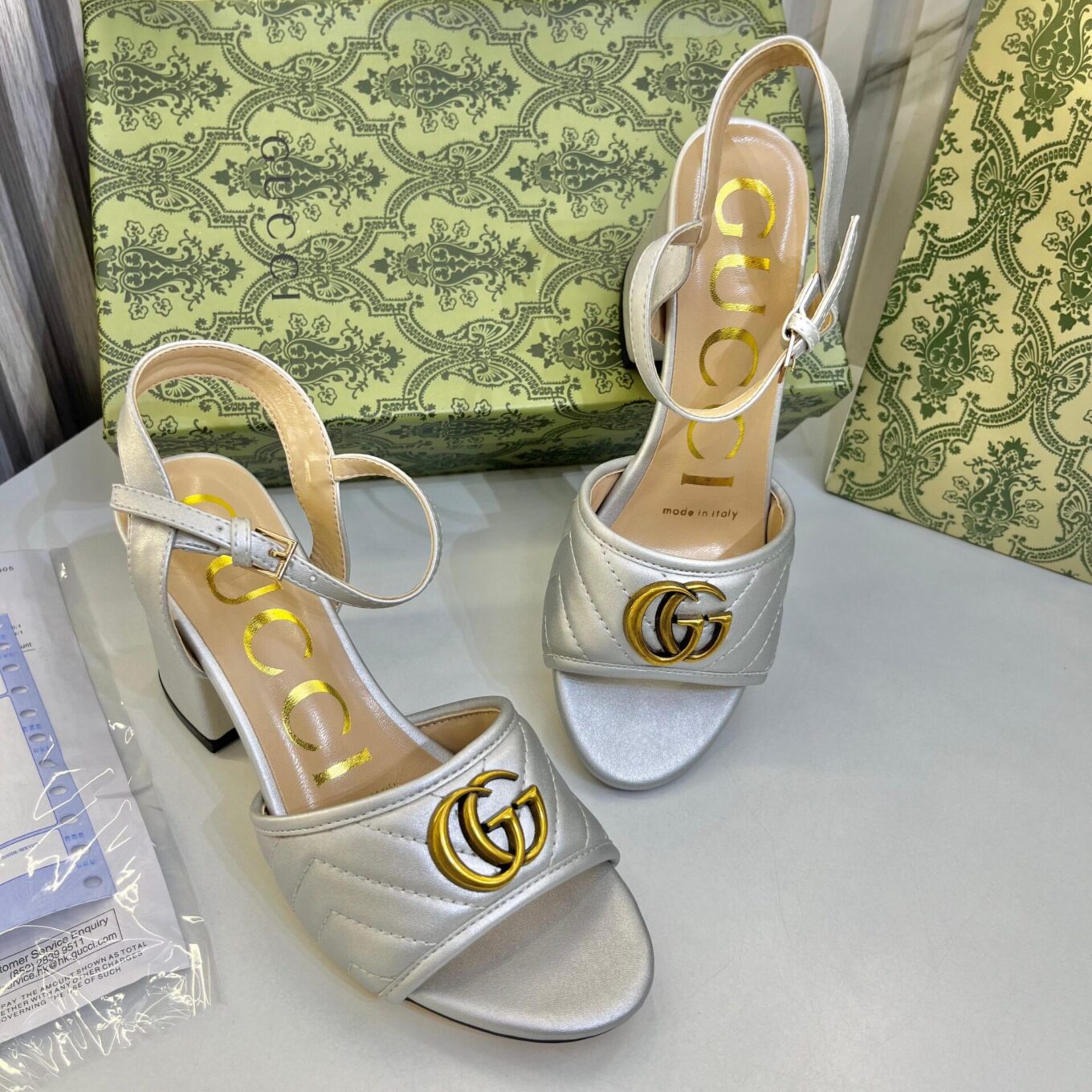 Gucci Marmont Silver Mid High Pump  For Women