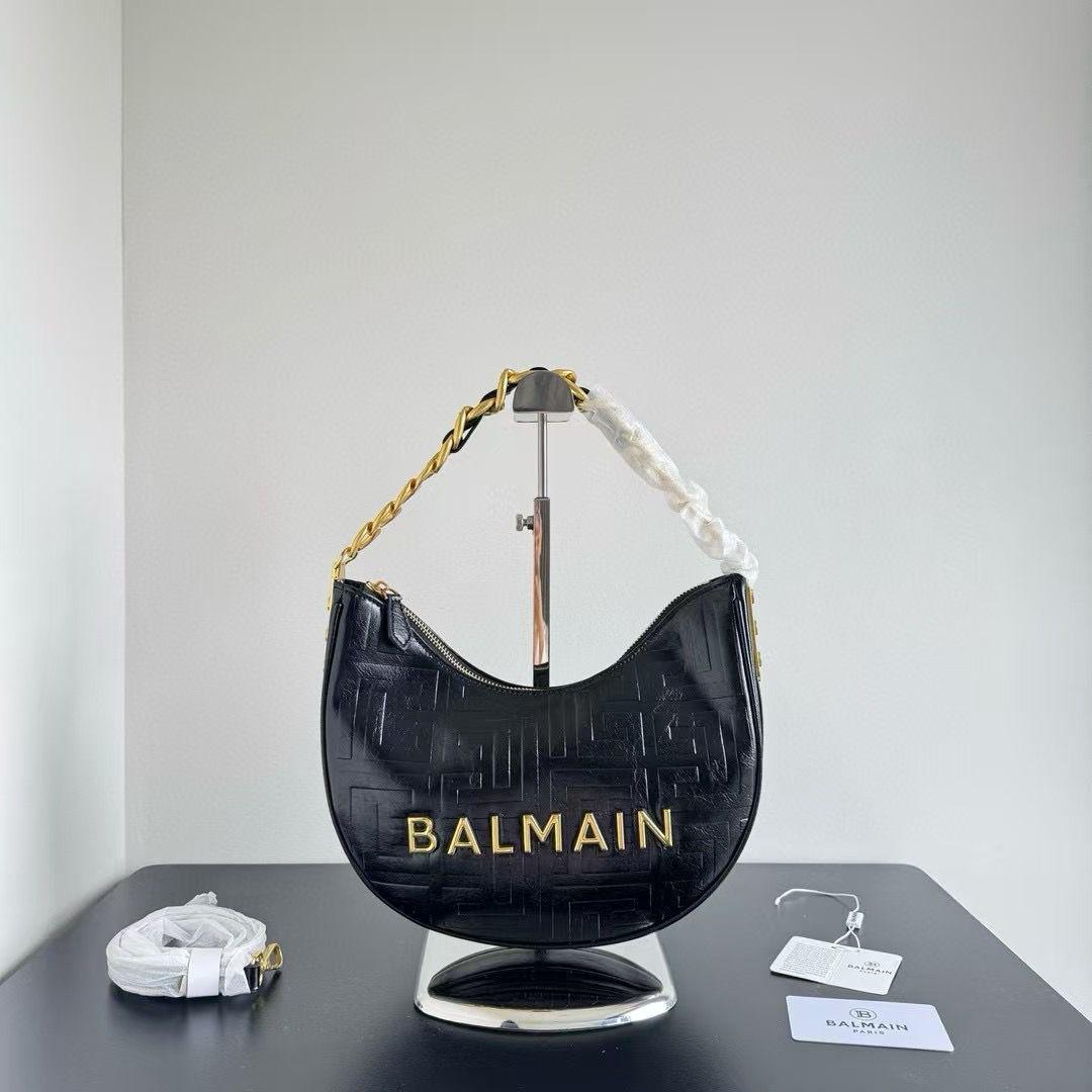WhatsApp Image 2025-06-25 at 5.44.35 PM Balmain Embossed Maroon Moon Hobo Chain Shoulder Bag (With Box)