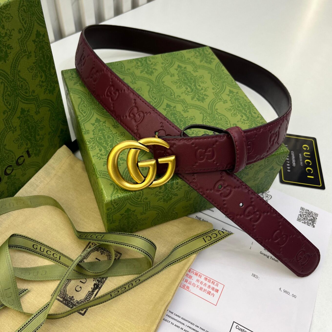 Gucci GG Unisex Wine red Belt  For unisex