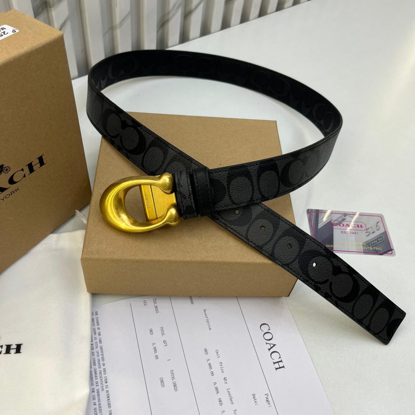 Coach Black Embossed Reversible Belt For Men