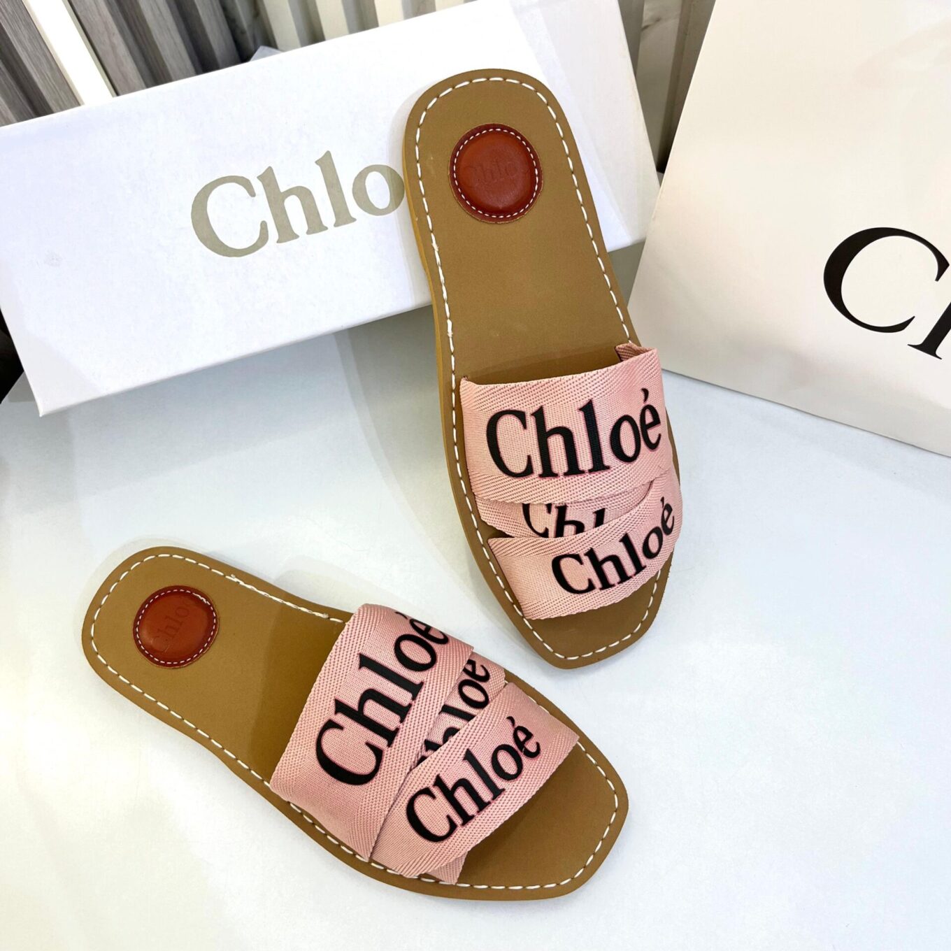 Chloe Pink Flat Slip On Sandal