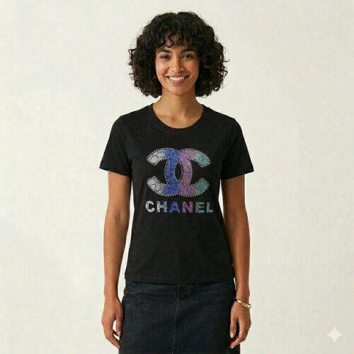Chanel Black 3D Logo Tshirt For Women