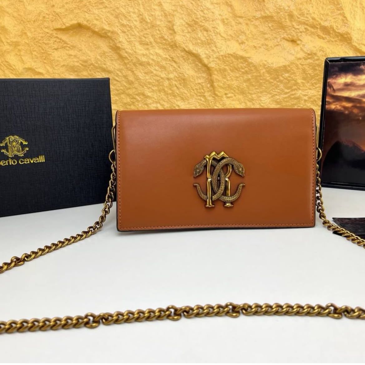 WhatsApp Image 2025-06-30 at 4.31.56 PM Roberto Cavali Plaque Brown Sling Bag (With Box)