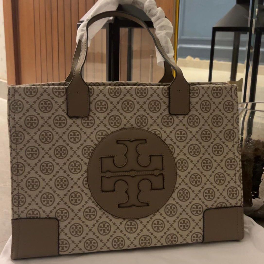 Tory Burch Ella Apricot Khaki Tote
