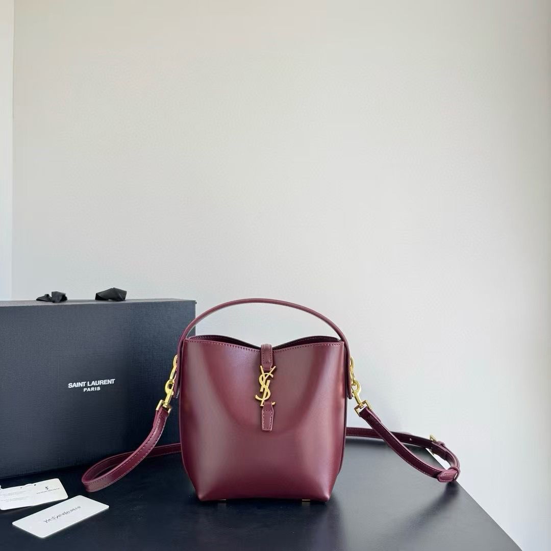 Ysl Wine Medium Bucket Sling Bag (With Box)