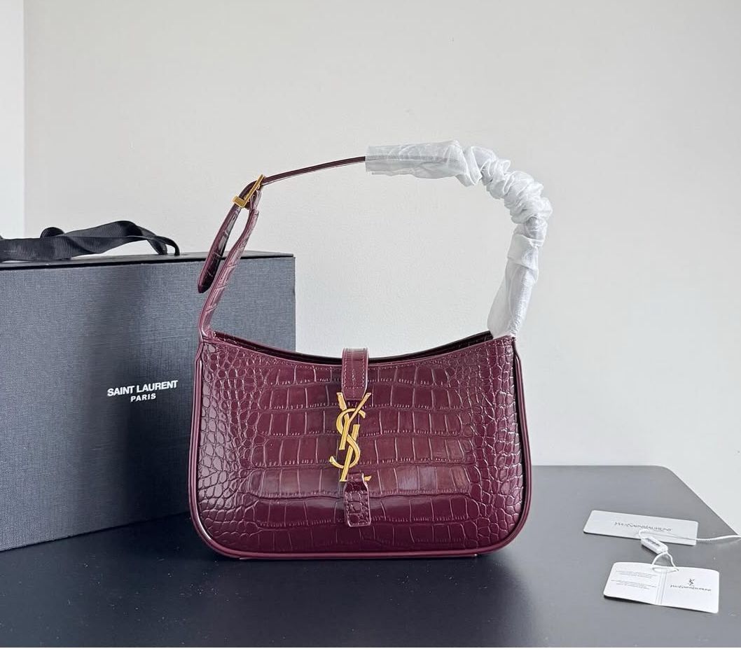 WhatsApp Image 2025-07-02 at 3.27.21 PM Ysl Croco LE5 Wine Shoulder Bag (With Box)