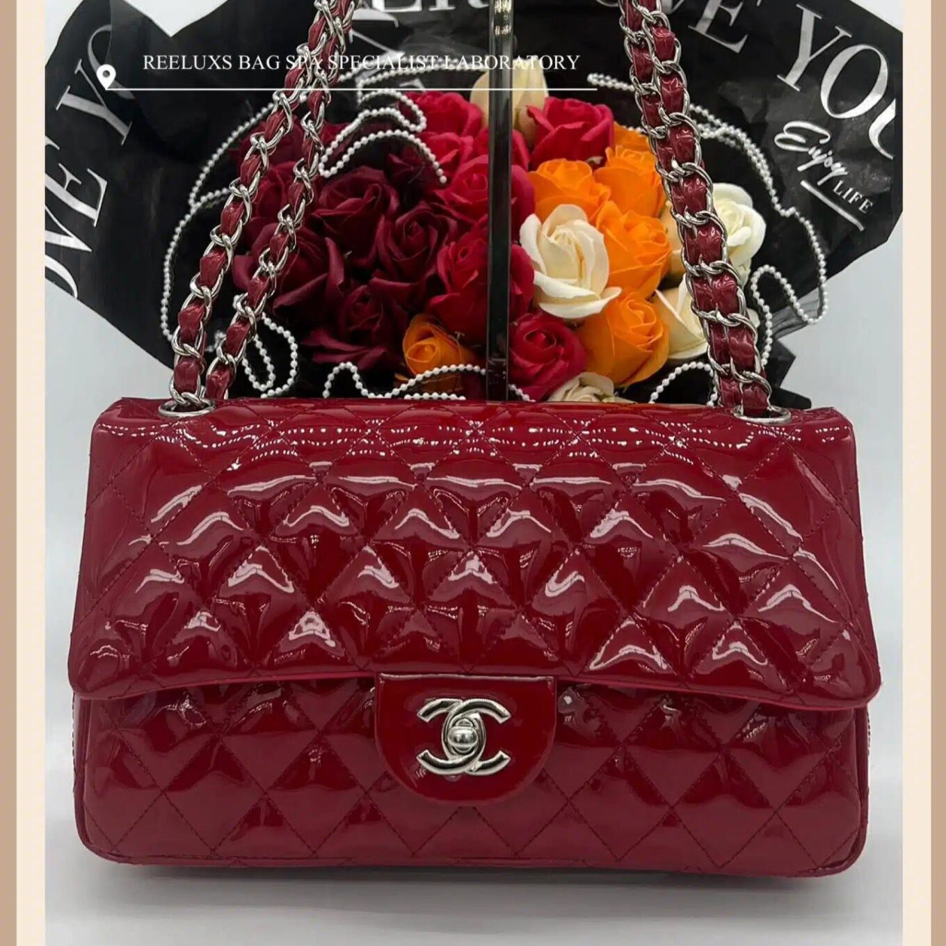 Chanel Jumbo Maroon Patent Sling Bag (With Box)