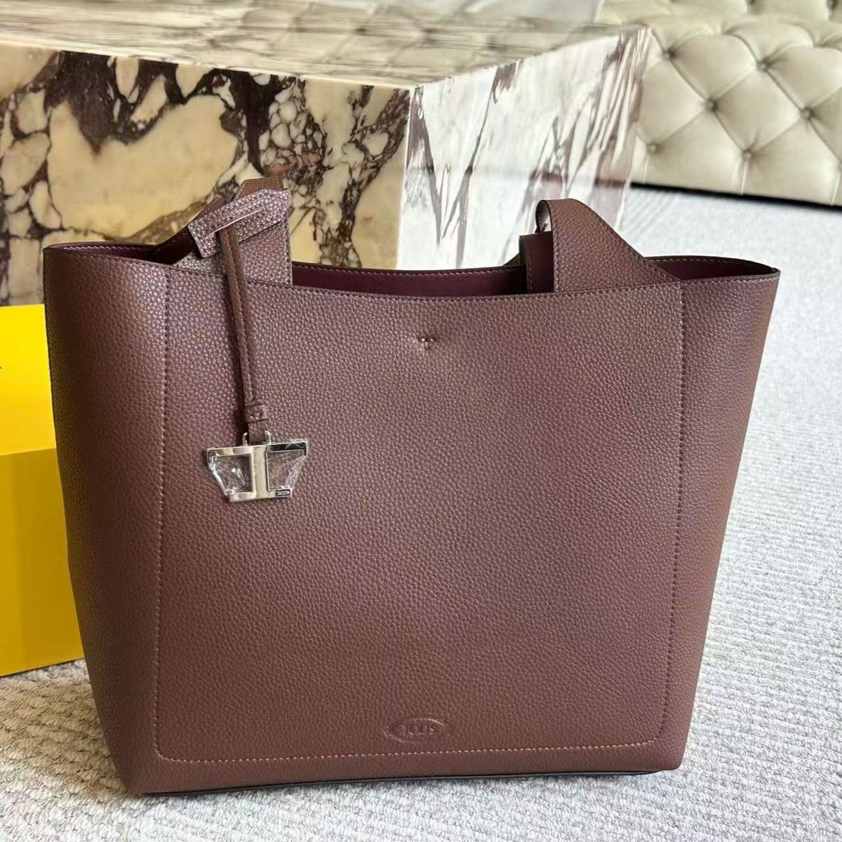 Tods T Timeless Coffee Medium Tote Bag (With Box)