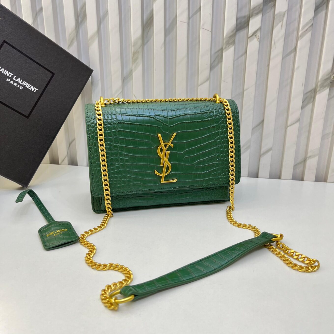 WhatsApp Image 2025-07-11 at 4.29.18 PM Ysl Sunset Croco Green Sling Bag (With Box)