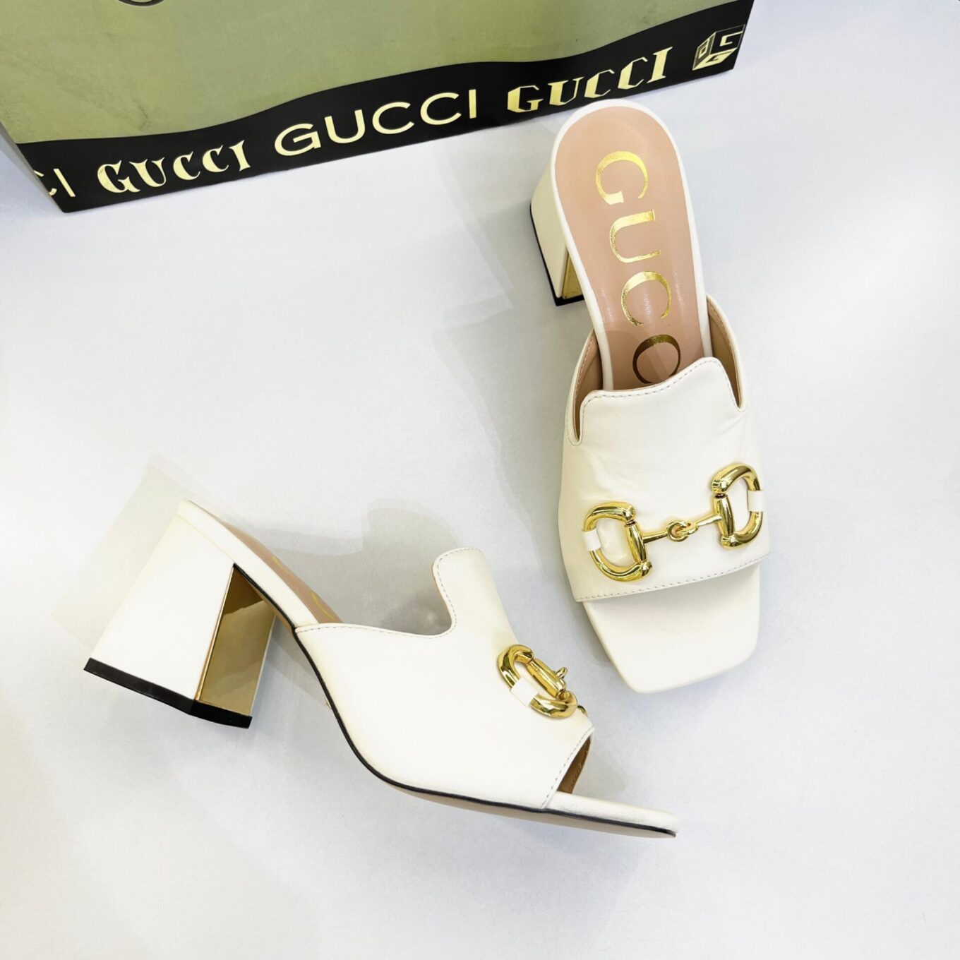 Gucci Alpha Horsebit White Mules