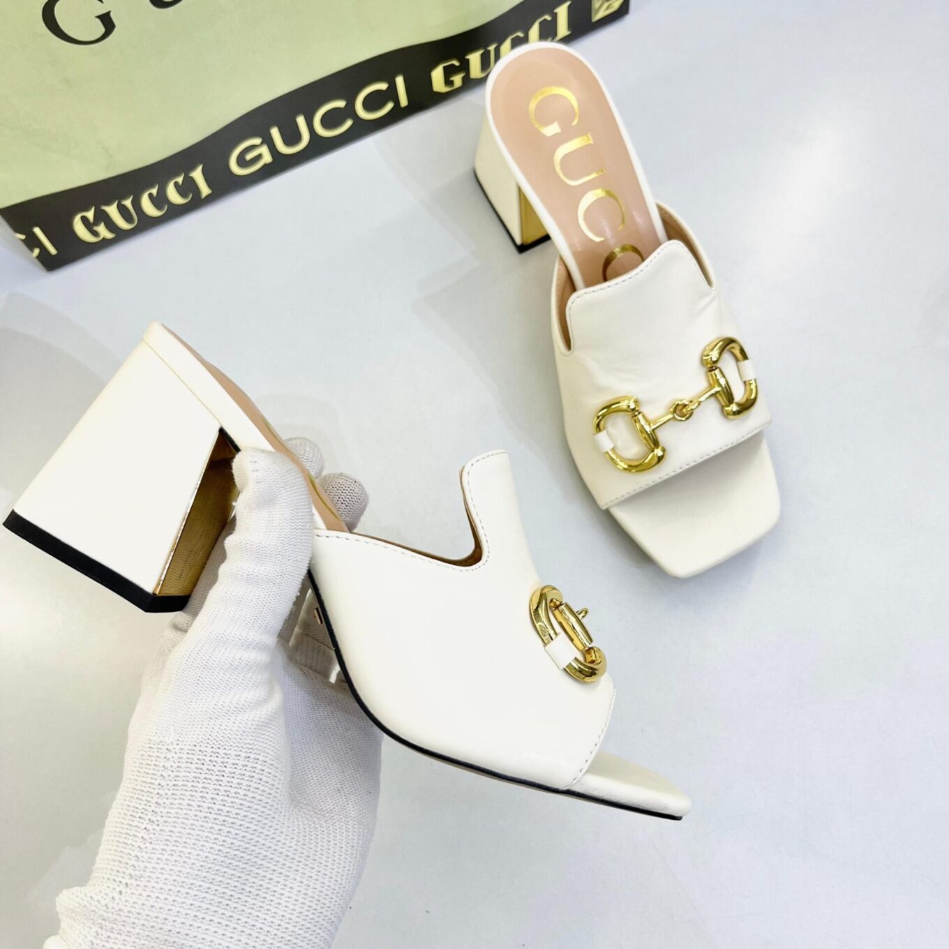 Gucci Alpha Horsebit White Mules