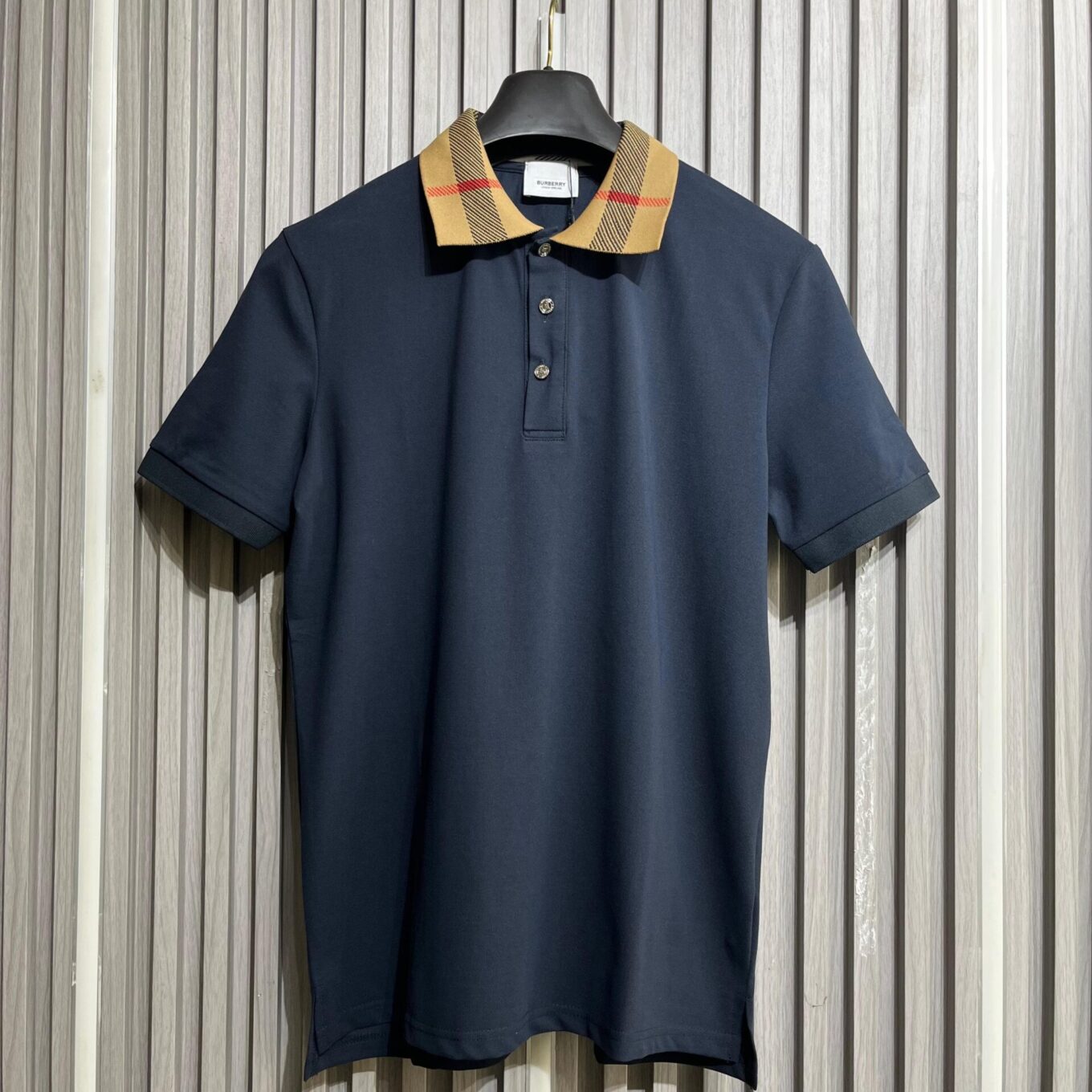 Burberry Check collar Blue Men's Polo Tshirt