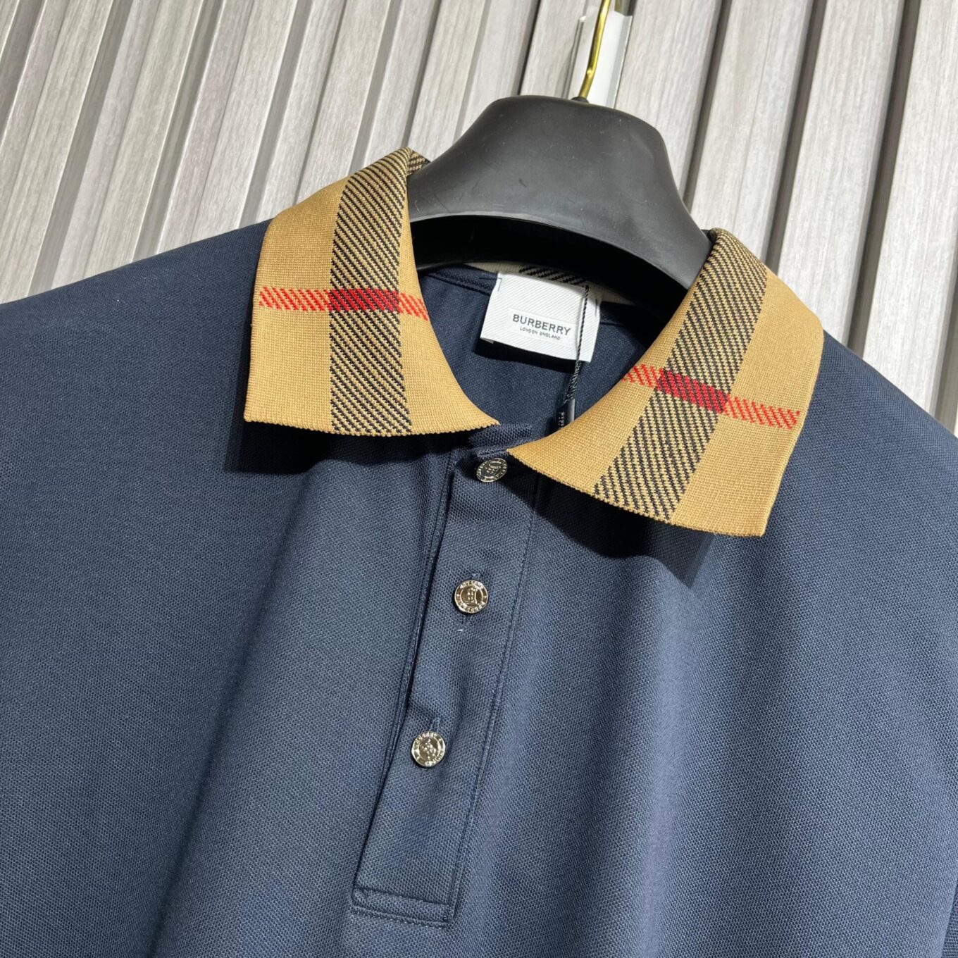 Burberry Check collar Blue Men's Polo Tshirt