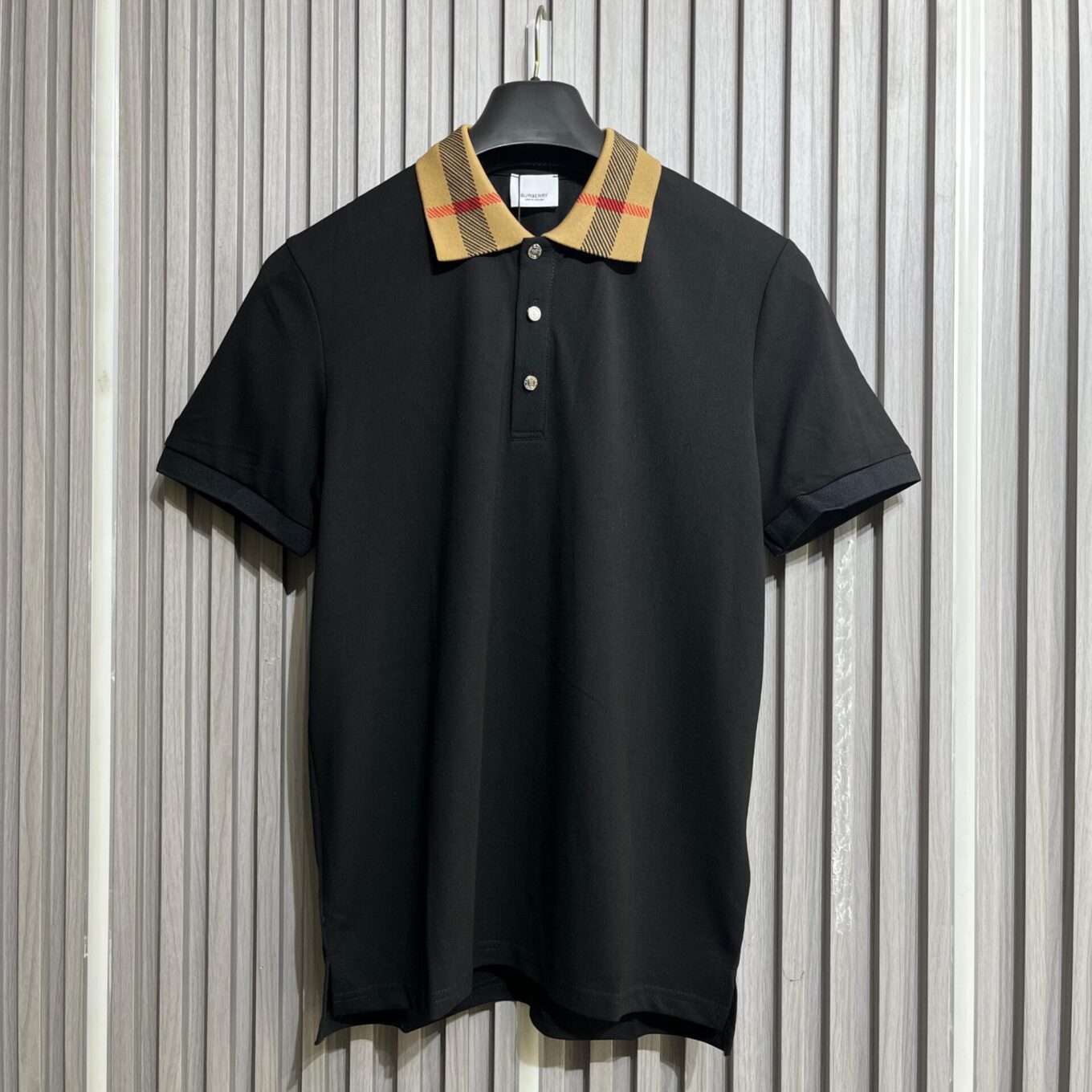 Burberry Check collar Black Men's Polo Tshirt